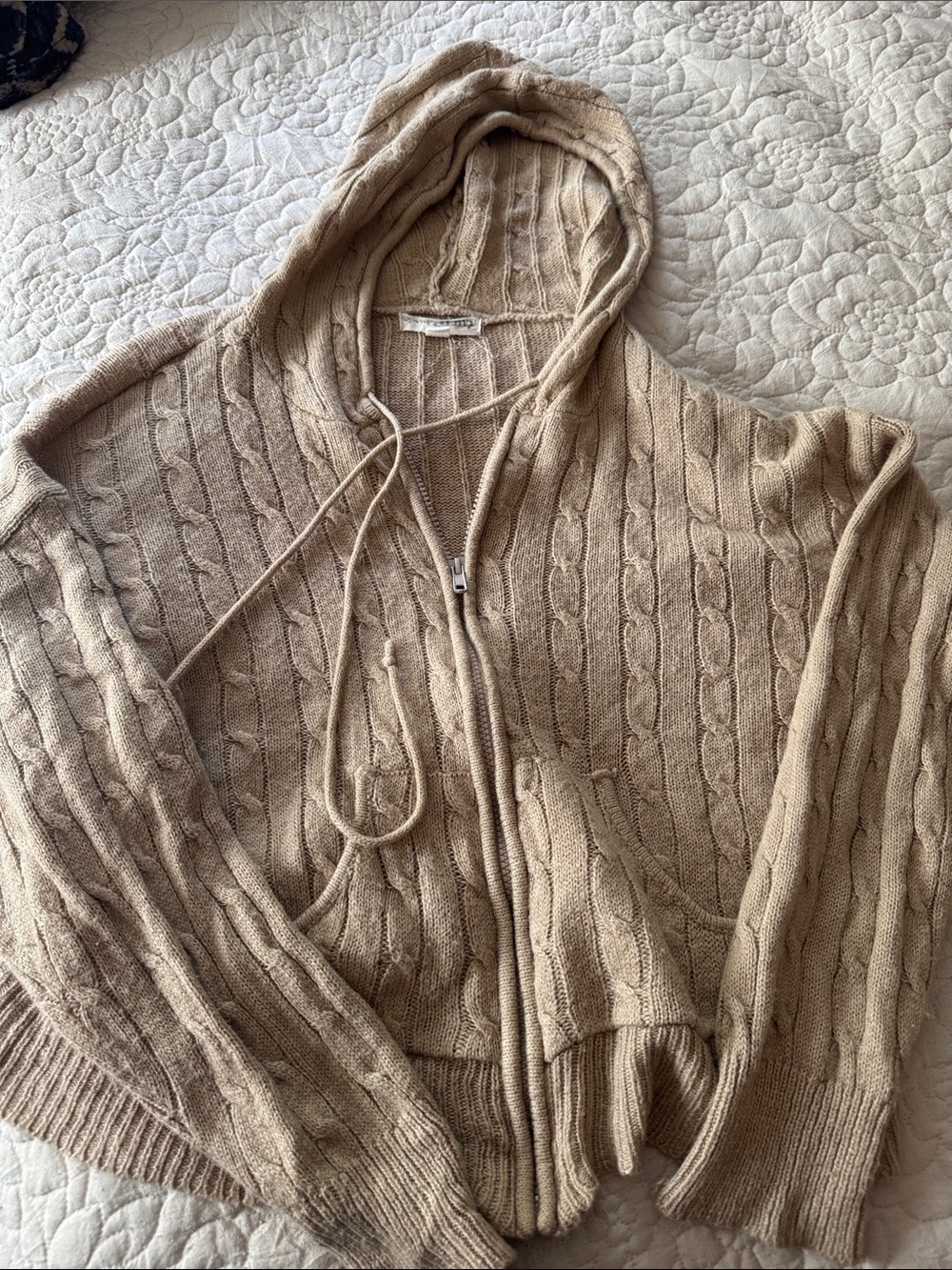 Cable-Knit Zip Hoodie Sweater in Beige - Women's
